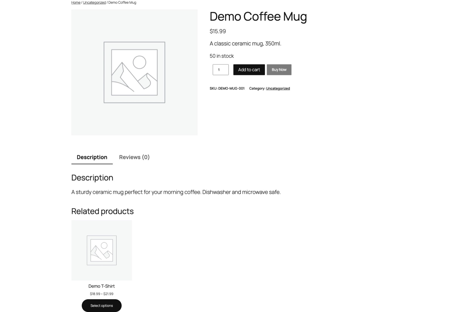 Simple product page with Buy Now button